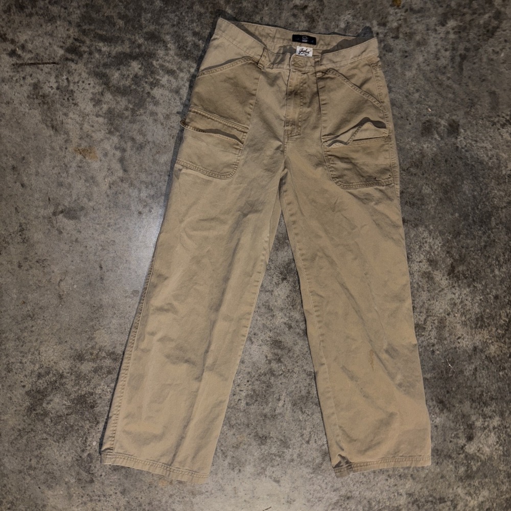Gasoline Jeans Tan Cargo Pockets Straight  Baggy Y2K Size 13/14 Flat Front